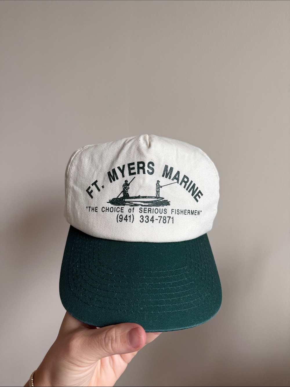 Vintage Ft. Myers Marine Green Cream Trucker Fishing Hat